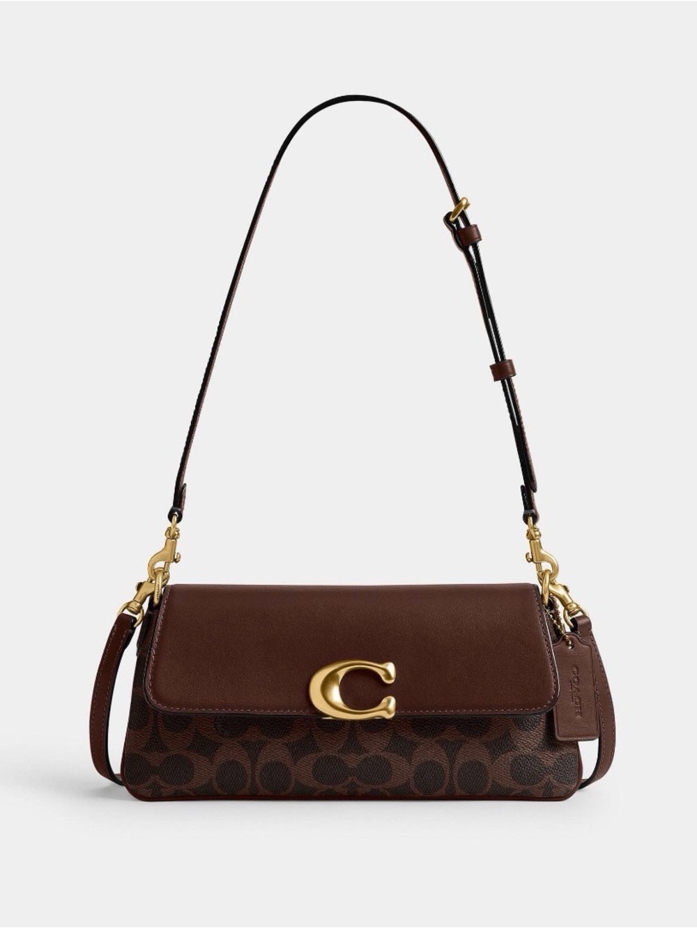 Coach Brown Signature Shoulder Bag with Gold 'C' Accent
